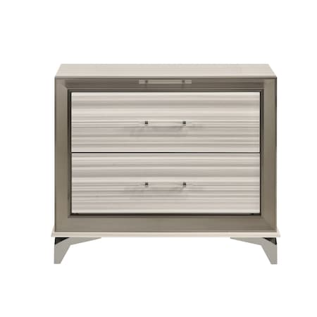 Homeroots 25" Silver And White Wood Lighted Two Drawer Nightstand 564664