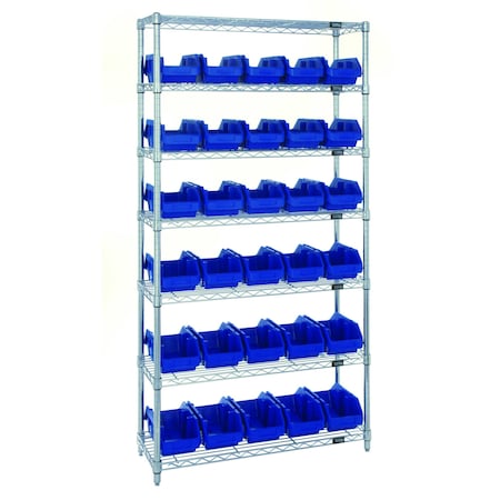 Quantum Storage Systems WIRE SHELVING UNIT W/30 BLUE BINS BINS W7-12-30BL