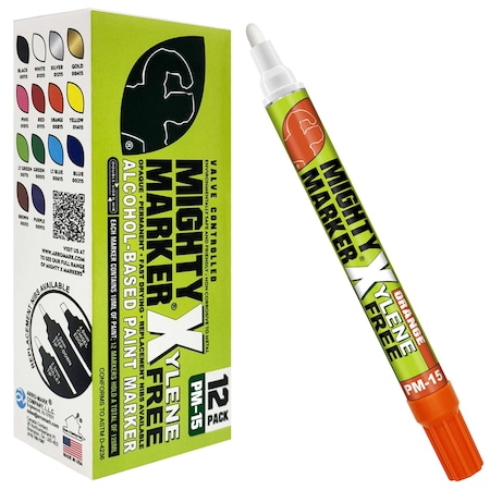 Mighty Marker PM-15 Paint Marker, Eco-Friendly, 10ml Alcohol Based Paint, Orange Color Family, 12-Box 00815