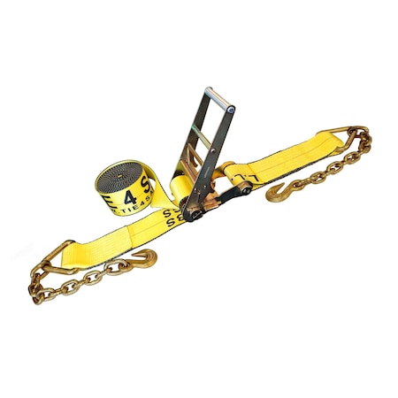 Tie 4 Safe 4'' x 40' Ratchet Strap w/ Chain Extension. WLL: 5,400 LBS Yellow RT21R-1540-F87-Y-C-1