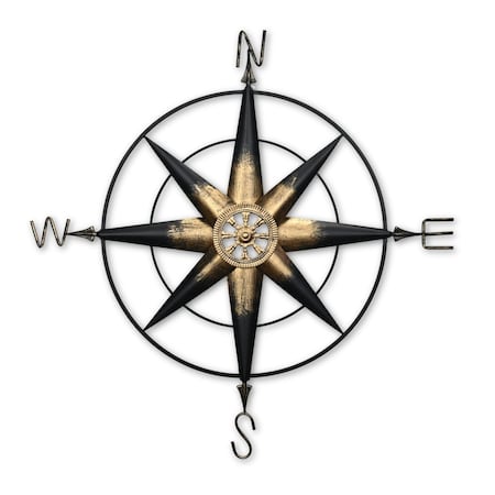 Homeroots 39" Black Rustic Compass Metal Wall Decor 379829