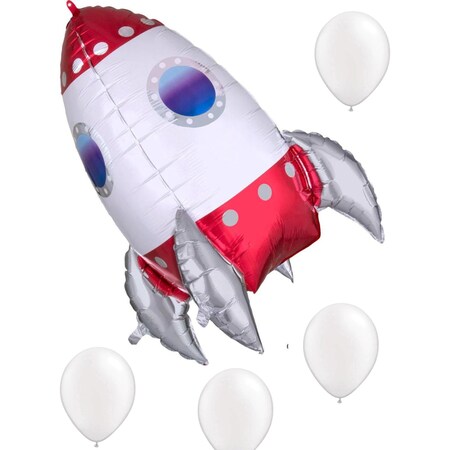 Loonballoon Alien, Space, Earth Theme Balloons, 29 inch ROCKET SHIP, 4 Pearl White Latex Set LOON-LAB-41194-01-A-P