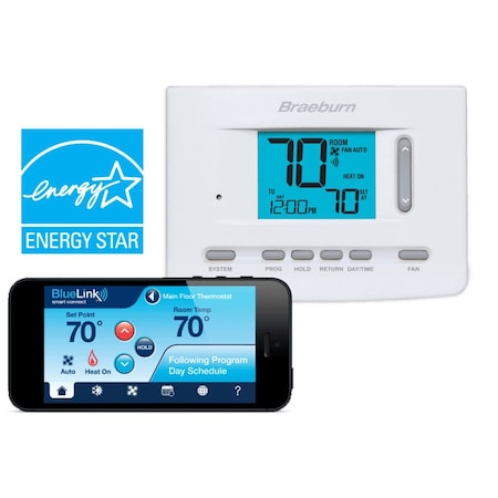 Braeburn 24v Multistage 4 Wire Bluelink Smart WIFI Universal Programmable/Non Programmable Thermostat 8205