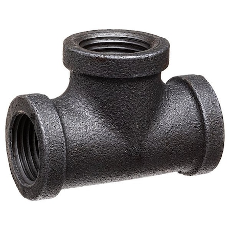 Zoro Select Tee Black Coated Malleable Iron Pipe Fitting, 1-1/2" Pipe, Female BSPT, Malleable Iron, Class 150 793FG7