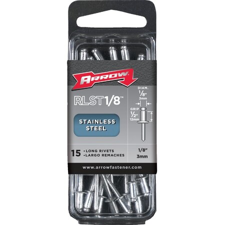 Arrow Lock 1/8'' x 1/2'' Stainless Steel Rivet, 15-Count RLST1/8