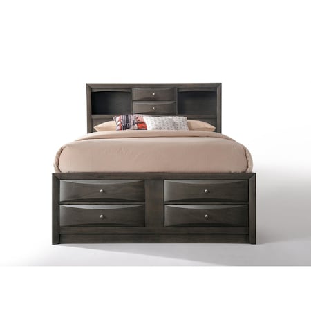 Homeroots Gray Solid Wood Queen With Ten Drawers Bed Frame 318716