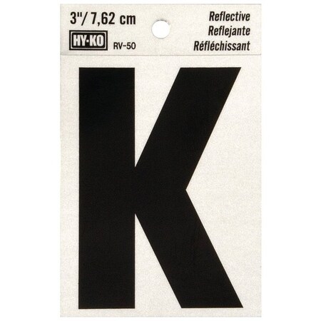 Hy-Ko Reflective Letter, Character: K, 3 in H Character, Black Character, Silver Background, Vinyl RV-50/K