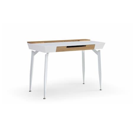 Homeroots 44" White and Natural Writing Desk With Three Drawers 543787