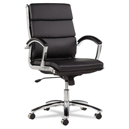 Alera Technologies Alera  Neratoli Mid-Back Swivel-Tilt Chair- Black Leather- Chrome Frame NR4219