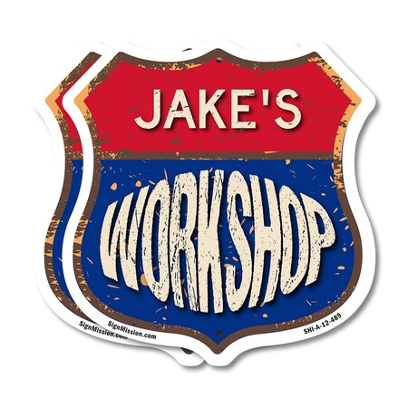 Signmission Jake's Workshop, 12 inch X 12 inch, Plastic Sign, 2PK SHI-P-2PACK-12-489-JAKE