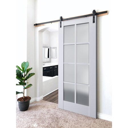 Sartodoors Sturdy Barn Door Frosted Glass White 24x80 Solid Core Modern Interior VEREGIO7412BD-B-WS-24
