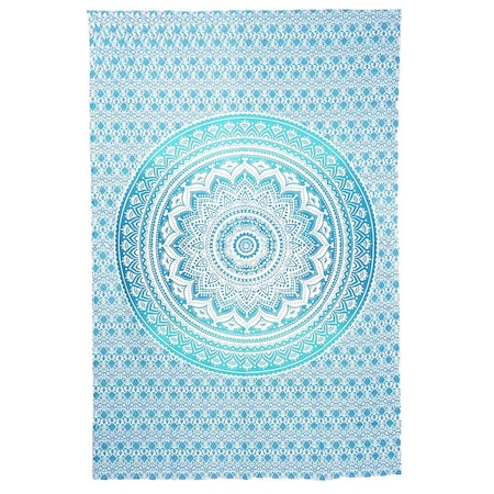 Homeroots 80" X 56" Blue And White Mandala Cotton Hanging Tapestry 397184