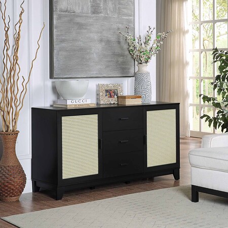 Manhattan Comfort Sheridan 59.05 Modern Cane Sideboard with Adjustable Shelves in Black SB-4GLF-BK