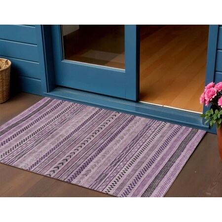 Homeroots 3' X 5' Plum And Lilac Striped Washable Indoor Outdoor Area Rug 615356