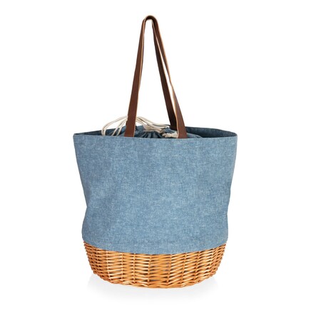 Picnic Time Family Of Brands Coronado Canvas and Willow Basket Tote, Chambray with Beige Accents 203-00-138-000-0