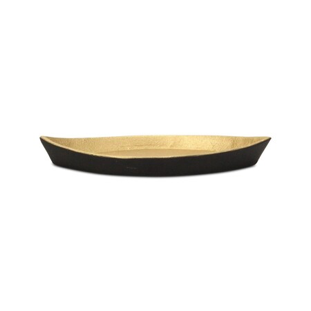Homeroots 10in Black And Gold Cast Iron Oval Boat Shaped Tray 634796