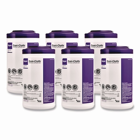Pdi Super Sani-Cloth Disinfecting Wipes, 15 x 7.5, Unscented, White, 75 Wipes/Canister, 6PK P86984CT
