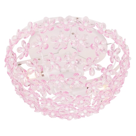 Jonathan Y Izzy 15.5" 2-Light Modern Glam Metal Dome LED Flush Mount with Crystal Flower Accents, White/Pink JYL9043B
