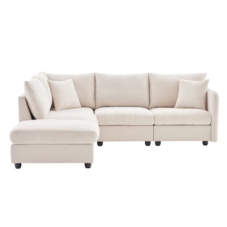 Homeroots 79" Beige Fabric Modular Sleeper Sofa With Ottoman 568299
