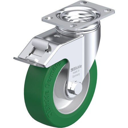 Blickle Swivel Plate Caster, PU, 5", Brake L-ALST 125K-12-FI