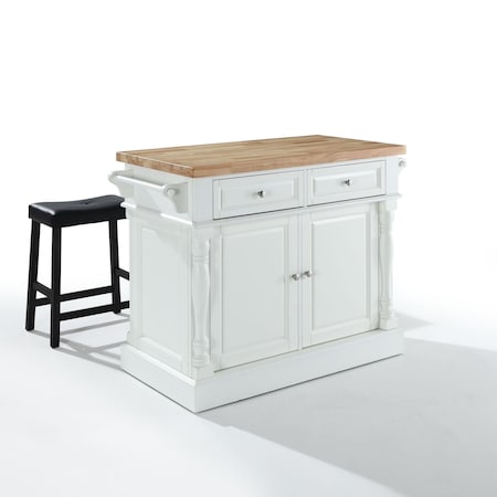 Crosley Oxford Kitchen Island W/Upholstered Saddle Stools KF300064WH