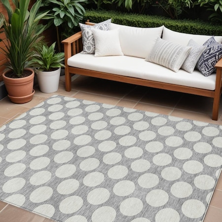 Homeroots 9' X 12' Gray And Silver Polka Dot Washable Indoor Outdoor Area Rug 595233