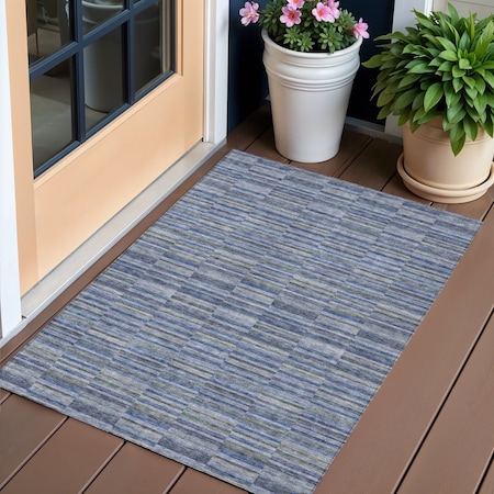 Homeroots 3' X 5' Navy Blue And Denim Blue Striped Washable Indoor Outdoor Area Rug 587908