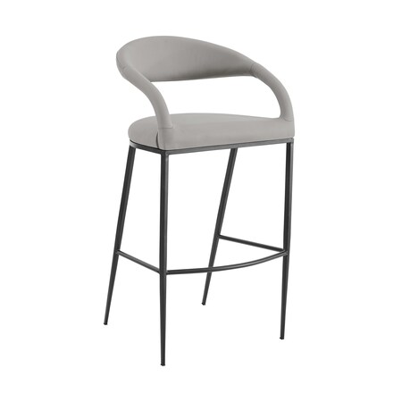 Armen Living Ramona 26in Counter Stool with Matte Black Iron and Light Gray Leather LCRABABLKPGRY26