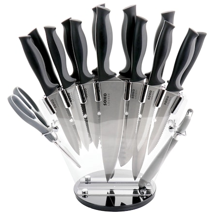 Gibson Soho Lounge 16 Piece Stainless Steel Cutlery Knife Set in Black With Acrylic Stand 82671.16RR
