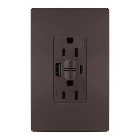 Legrand USB Receptacle, 15 A, Dark Bronze, Nylon 1597TRUSBACDBC4