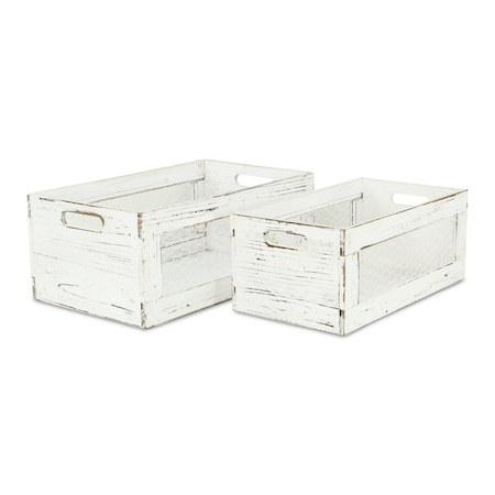 Homeroots Set of Two White Solid Wood Crate, 2PK 399668