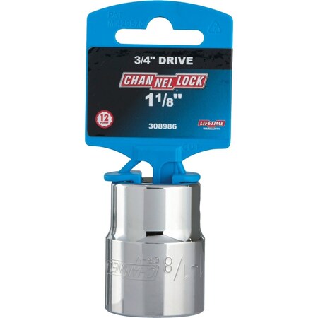 Channellock 3/4'' Drive 1-1/8'' 12-Point Shallow Standard Socket 308986