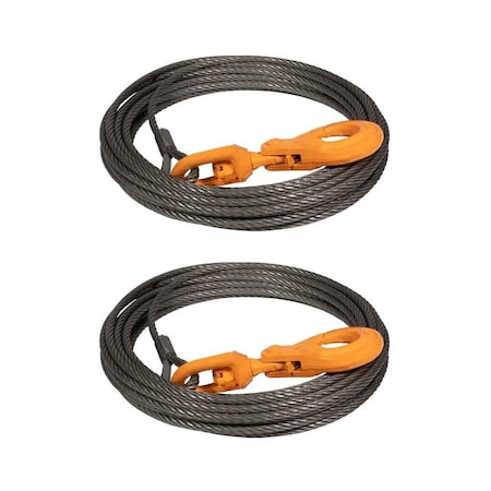 Mytee Products Wire Rope Steel Winch Cable 3/8in x 100ft Self-Locking Swivel Hook, 2PK WW38-100x2