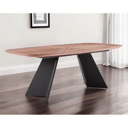 Homeroots 79" Brown and Black Wood And Steel Double Pedestal Base Dining Table 544710