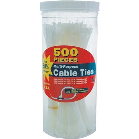 Gardner Bender Cable Tie Assortment, 4 in, 6 in, 8 in L, Natural, Nylon 6/6, 45 lb Strength 50098N