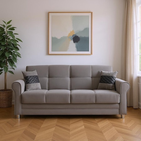 Homeroots 89" Gray Microfiber Convertible Futon Sleeper Sofa And Toss Pillows With Storage 607157