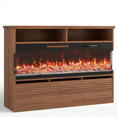Homeroots 53in Brown Wood Fireplace Entertainment Center With Fireplace 723791