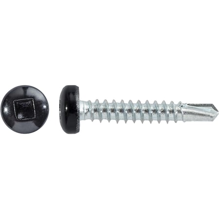 #8 x 1in Square Pan Self-Drilling Tek Zinc Black Painted Head RV Screws, 100PK