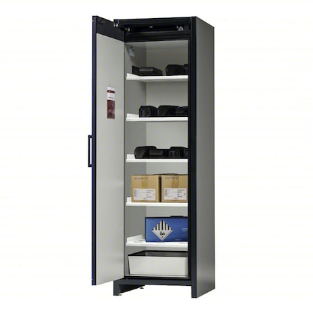 Denios Battery Storage Cabinet, 77 in H, 24 3/16 in W, 24 in D, Blue/Gray, 5 Shelves M31-8092
