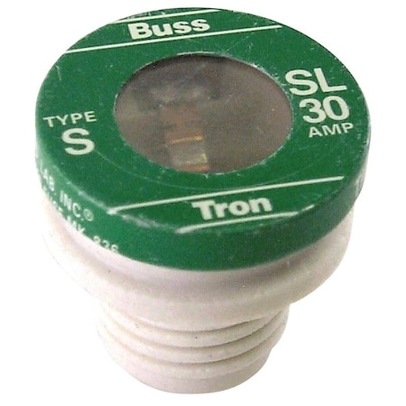 Eaton Bussmann Plug Fuse, SL Series, Time-Delay, 30A, 125V AC, Indicating, 10kA at 125V AC BP/SL-30