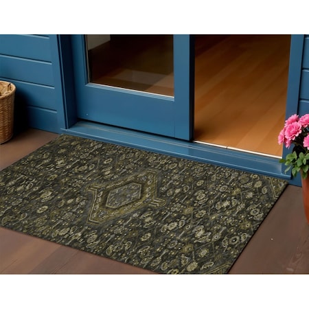 Homeroots 3' X 5' Charcoal Medallion Washable Indoor Outdoor Area Rug 607392