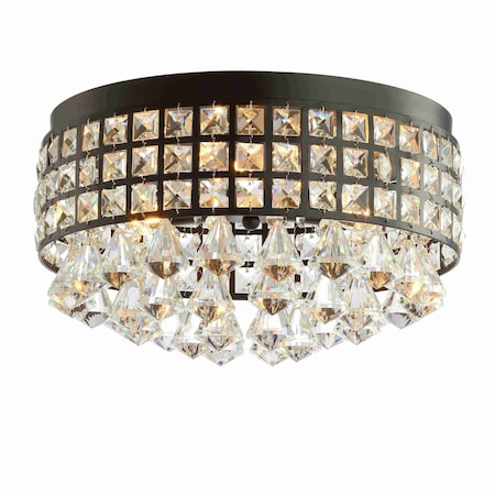 Jonathan Y Meredith 14.5" 3-Light Crystal Drops/Metal LED Flush Mount, Black JYL6142A