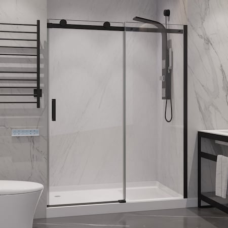 Anzzi 50 to 54 in. x 76 in. H Sliding Frameless Shower Door in Matte Black , Tsunami Guard Tempered Glass SD-FRLS05703MB