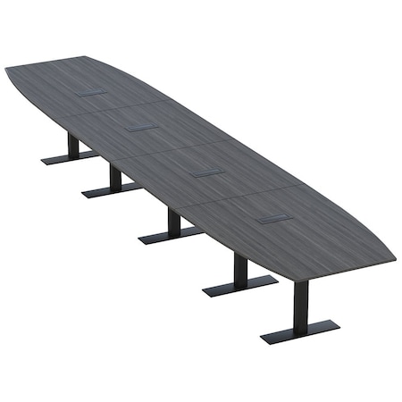 Skutchi Designs 18 Person Conference Table With Power Unit | 18' Boat Table | Harmony Series HAR-BOT-48X216-T.BK-WA7949-EBLK