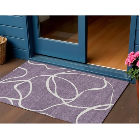Homeroots 3' X 5' Purple And Ivory Abstract Washable Indoor Outdoor Area Rug 597511