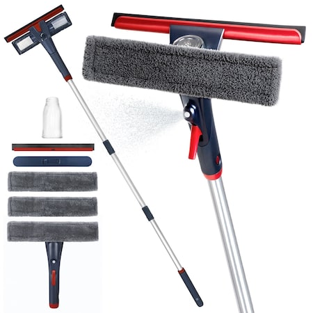 Dsv Standard Window Squeegee with 2 Spray Triggers, Extendable Pole 23"- 76.7" 87006