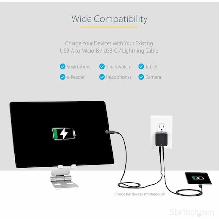 Startech.Com 2 Port USB Wall Charger 2.4A / 1A port USB2PACUBK