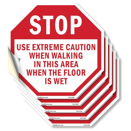 Signmission Stop Use Extreme Caution When Walki, 6 inch X 6 inch, Vinyl Decal, 5PK OC-D-5PACK-6-42