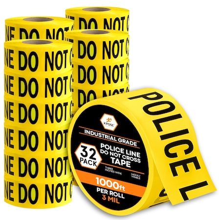 Xpose Safety Police Line Do Not Cross Tape Roll, 3 Mil, 3 Inch Wide x 1000 Feet, Yellow w/Black Letters, 32PK PPLT-3M-32-X