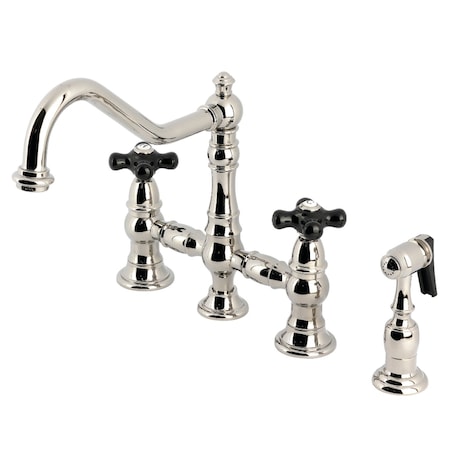 Kingston Brass Bridge Kitchen Faucet with Brass Sprayer, Polished Nickel KS3276PKXBS
